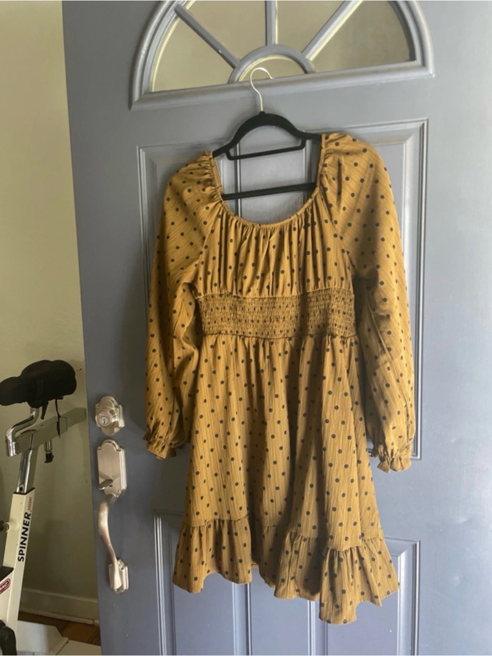 Dizzy Mustard Polka Dot Smocked Waist Dress
